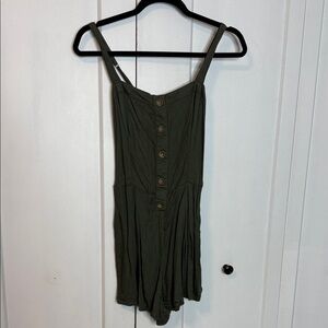 Hollister Olive Green Button-Up Romper small - has pockets - smocked back